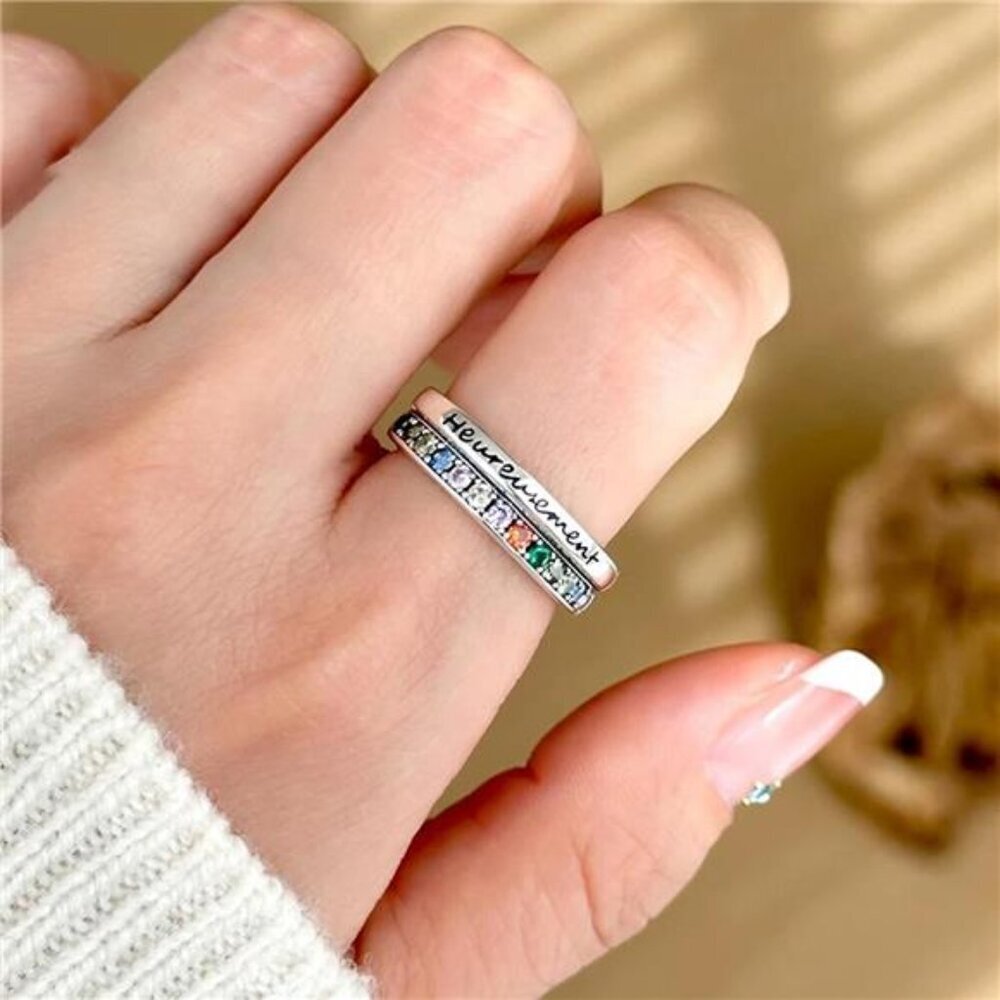 925 Sterling Silver Rhinestone Open Ring - Picture 2 of 10